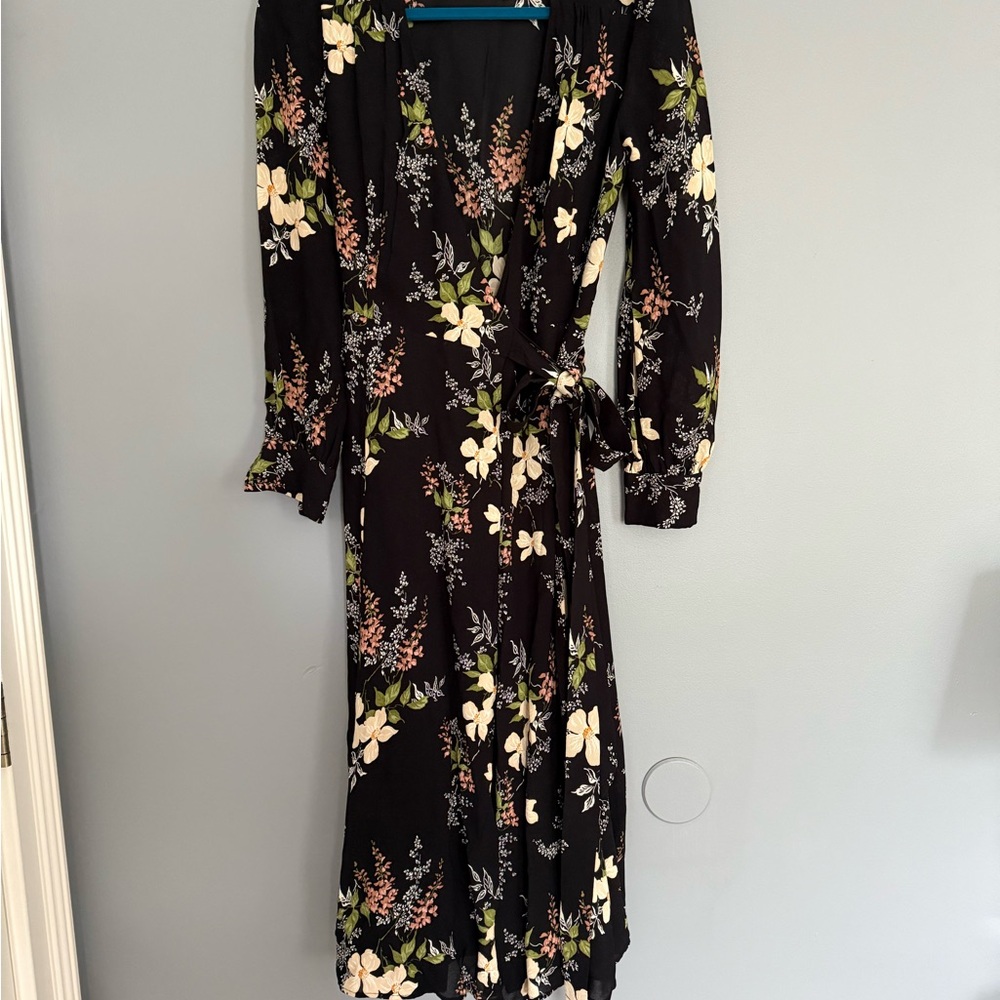 Reformation Floral Black Wrap Dress